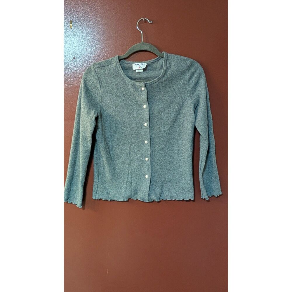 Y2K Anxiety for Kids Gray Pearl Button Cardigan Girls M Lettuce Hem